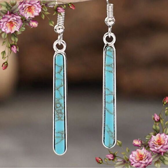 Bohemian Vintage Western style minimalistic fake Turquoise Dangle Earrings - Picture 1 of 6